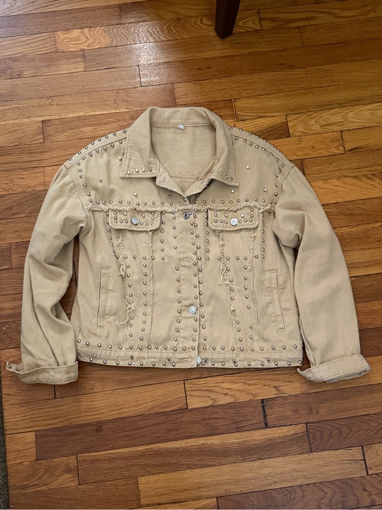 Zara Jackets & Blazers - Zara Beige Studded Denim Jacket